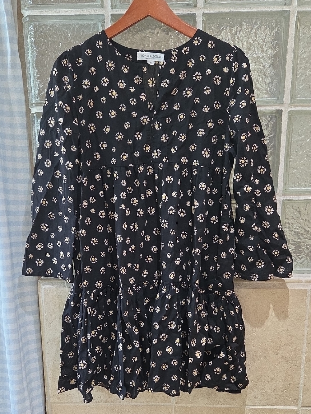 Emerson Fry India Collection Black Floral Tiered Dress Beach Coverup Small